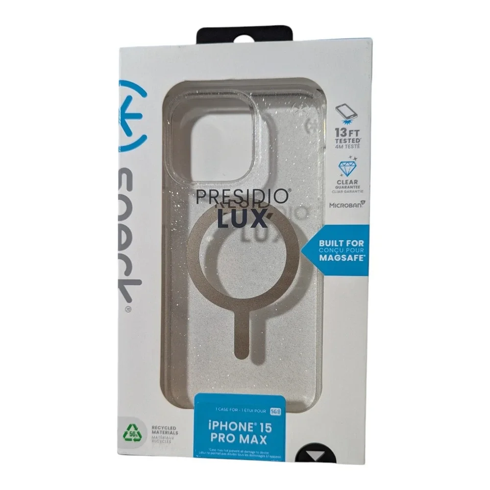 O1. Speck Presidio Lux Magsafe Case for Apple iPhone 15 Pro Max - Glitter Cover